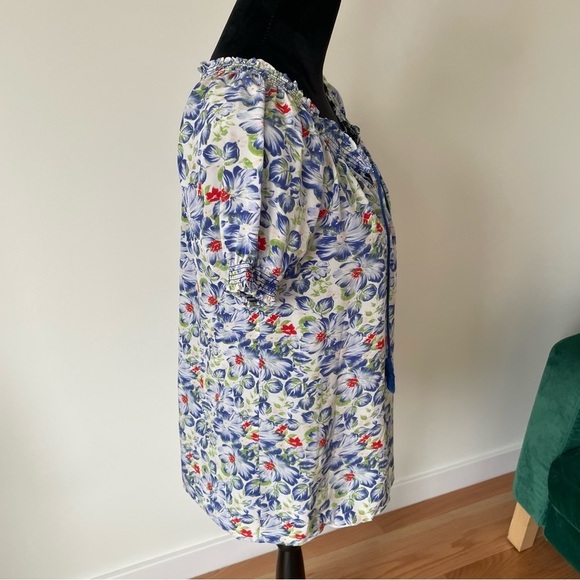 Joie Masha Porcelain & Matisse Floral Print Tassel Split Neck Smocked Top EUC S - Picture 5 of 9